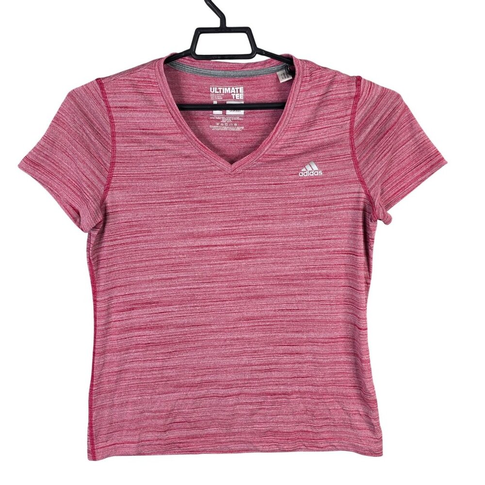 Mens Adidas Heather Red Ultimate Tee Shirt Short Sleeve V Neck Polyester Size L